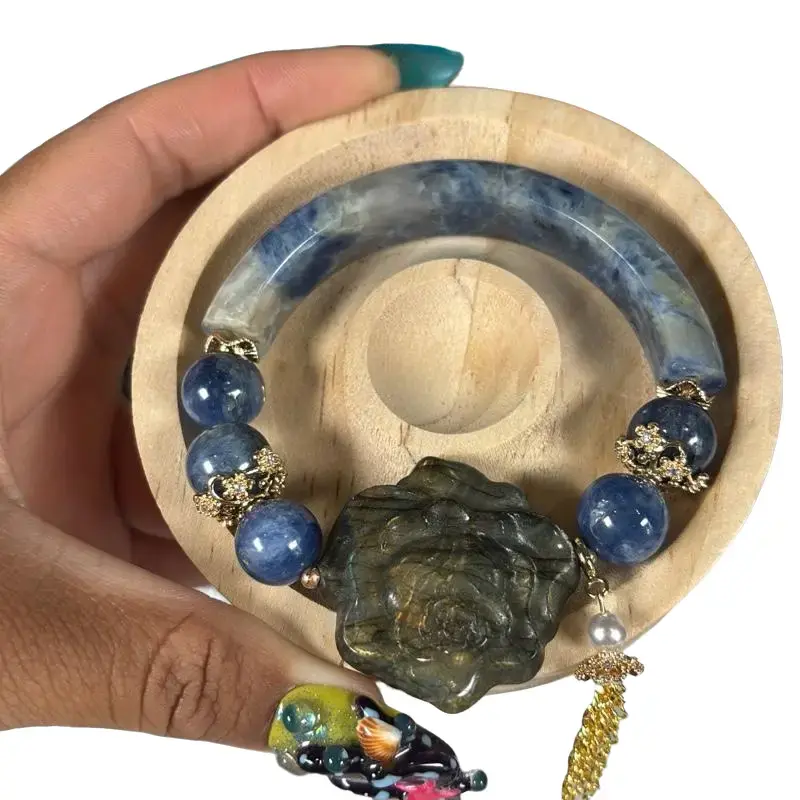 Kyanite half bangle with Labradorite rose