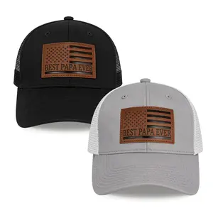 Best Papa Ever Patriotic American Flag Leather Patch Trucker Hat, Men's Vintage Mesh Snapback Cap, Perfect Father's Day Gifts for Dad Grandpa Husband, 4th of July & Anniversary Patriotic Apparel (1-Pack / 2-Pack Value Combo)