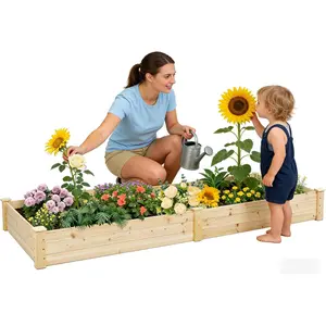 INTERGREAT 8FT Extra Large Wooden Raised Garden Bed  100% Natural Fir Wood Outdoor Planter Box for Vegetables & Flowers - Easy 15-Min Assembly!