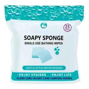 -Rinse Free Bath Sponges No Rinse Bathing Wipes(25 Counts)-No  Shower Wipes,Soap Infused,Lather,For the ,Bedridden,Campers,Hikers,   Haves