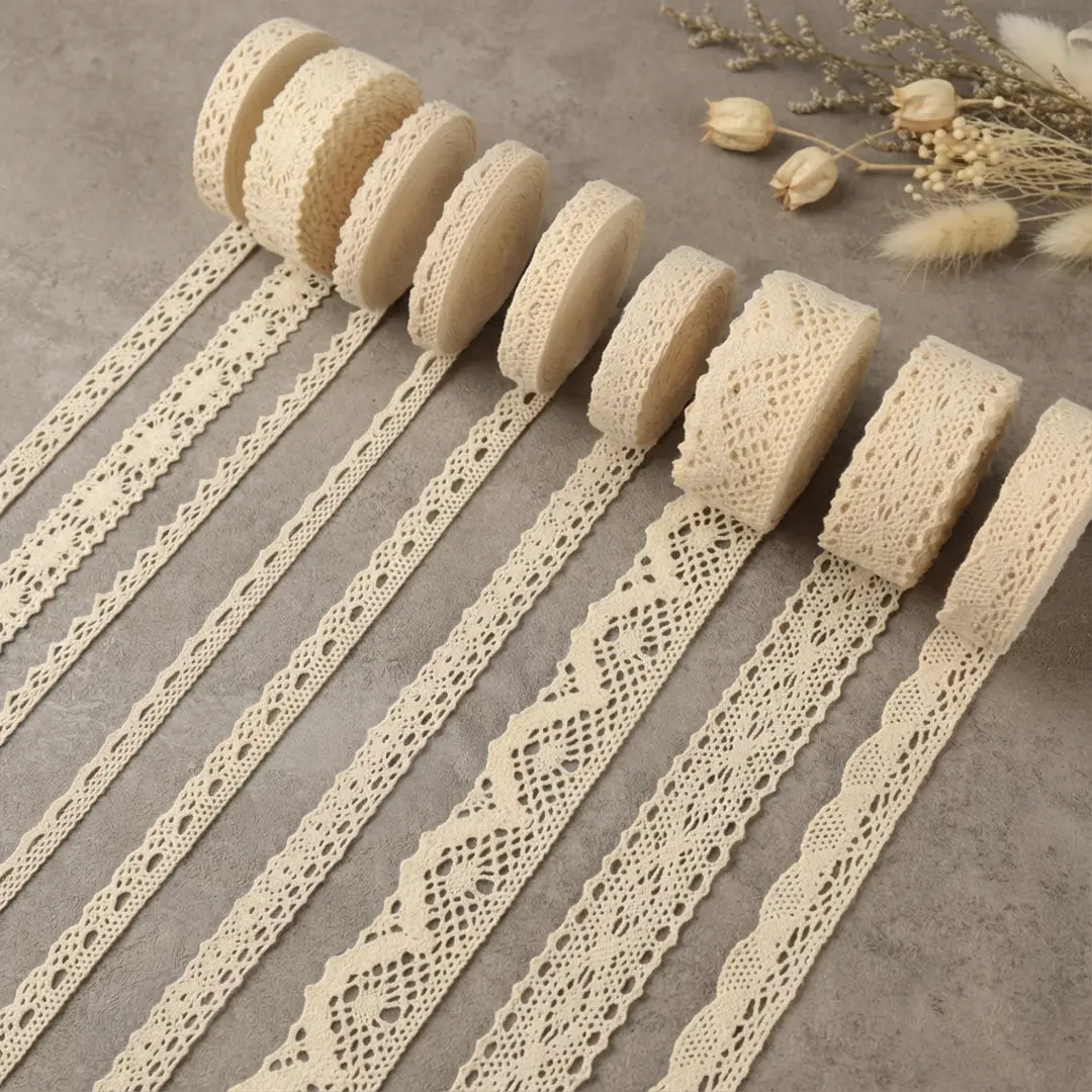 【IDONGCAI】45 Yards Vintage Crochet Lace Ribbon – 9 Styles Beige Cotton Trim for Sewing, Handmade Crafts, Wedding Decor, Gift Wrapping & DIY Projects – Perfect for Sewists & Seamstresses