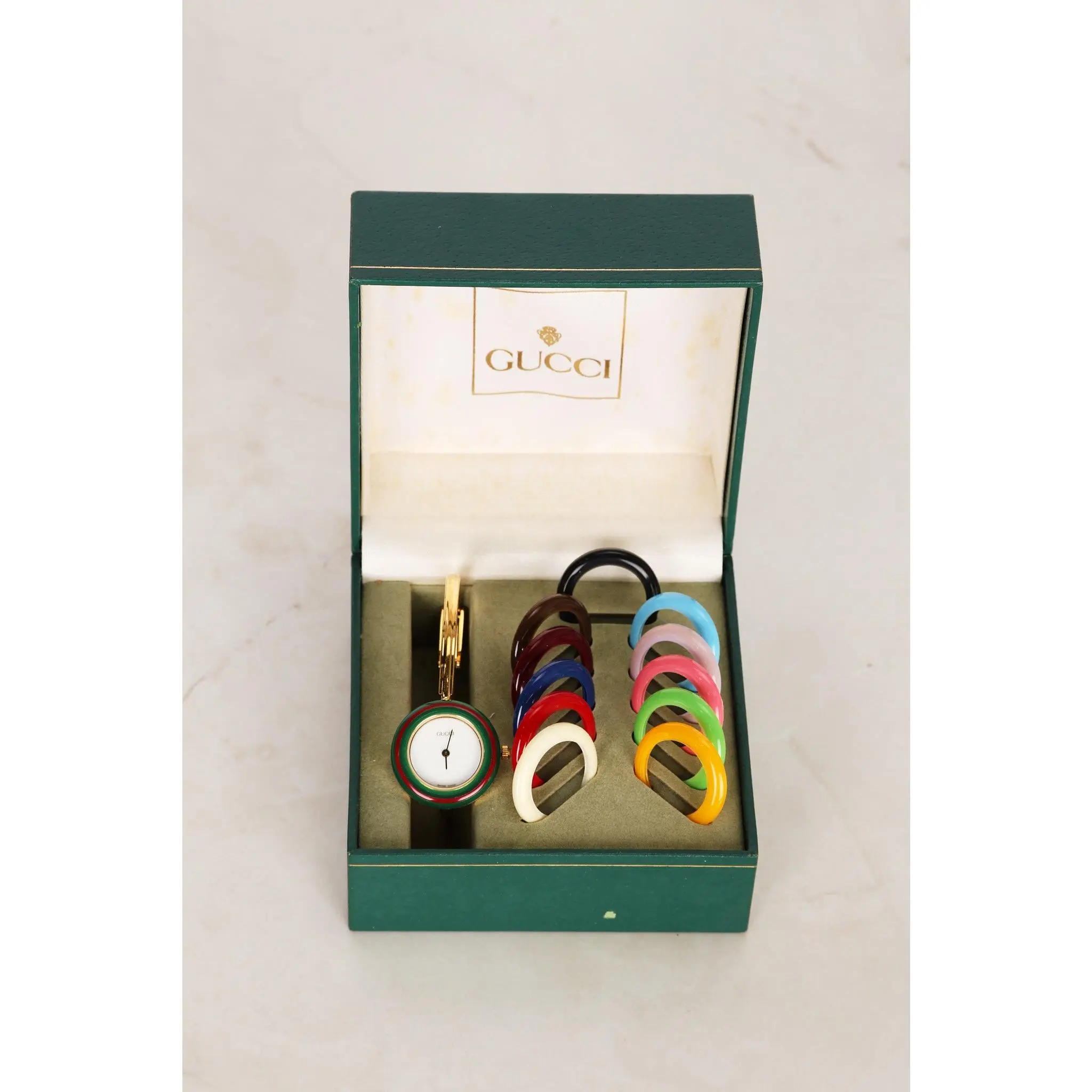 Pre-owned Gucci Multicolor Gold Bezel Watch 26mm Drop 56