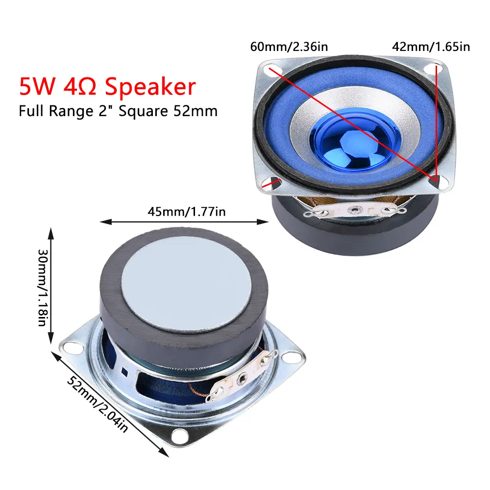 2PCS 52MM 2 Inch Full Range Speaker 5W 4 Ohm DIY Audio Replacement Speaker Driver for Amplifier Board Home Stereo DIY Speaker Kit