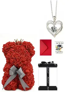 Graduation Gift Set, Handmade Rose Bear Necklace, Gemstone Pendant, Grad Cap Card Box, Perfect for Friends and Girlfriends
