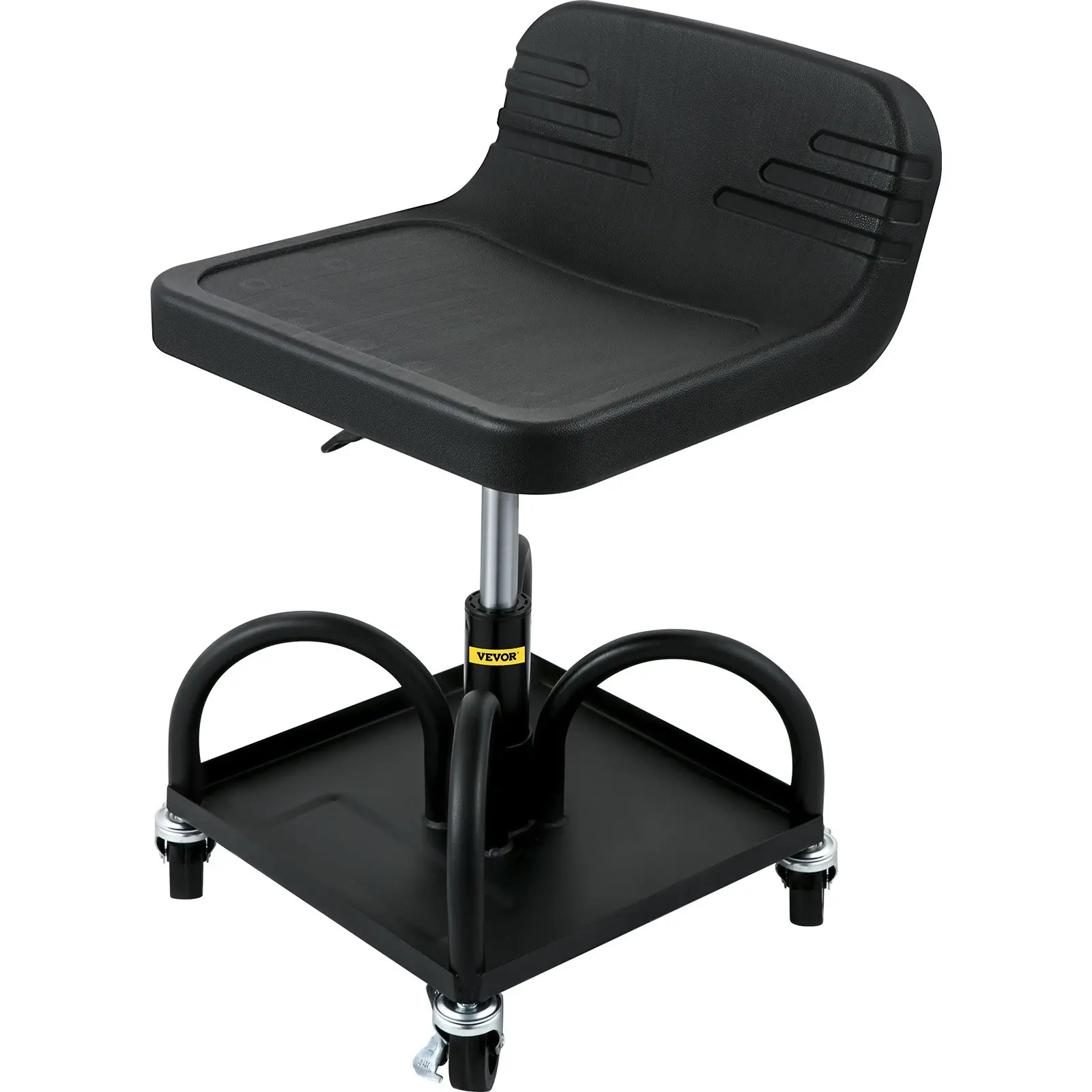 【Summerfinds】VEVOR Ergonomic Polyethylene Rolling Garage Mechanic Stool, Steel Frame, 300lbs Load, 15.7-20.5in Adjustable Height, 360-Degree Swivel Casters, Tool Tray, 16x16x26.8in, Automotive Repair Tools for Home Workshop, Car Repair Tools