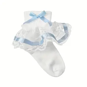 A Pair of Lace Socks for Children with Butterfly Bows, Cute And Fresh Style for Girls, Perfect for Dance And Ballet Performances.