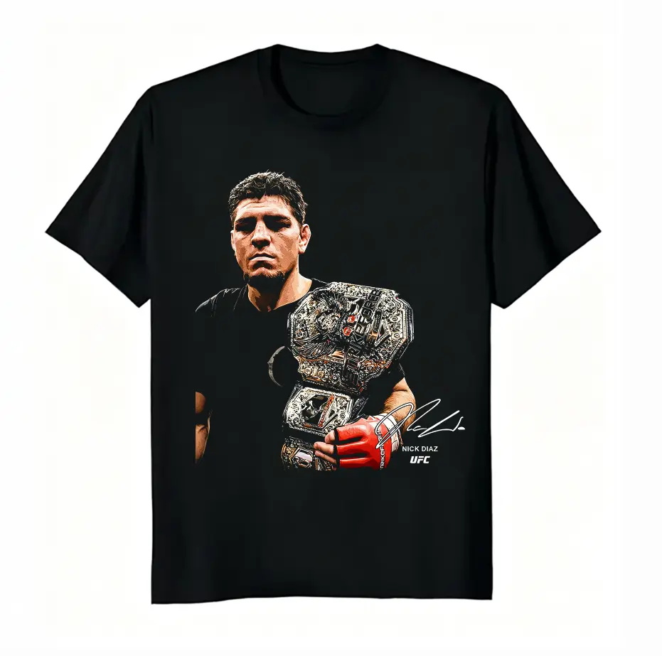 Women's 100% Cotton Unisex Nick Diaz Championship Belt UFC Graphic Tee, Classic MMA Short Sleeve T-Shirt