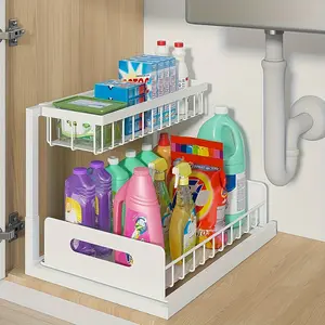 Kitchen Fixed Storage Rack Sink Sorting And Storage, Lower Sink Storage, Sliding Pull-out Cabinet Sorting Rack, Metal Sliding Drawer, for Kitchen Bathroom Refrigerator Cabinet Organization Rack, Simple And Practical Kitchen Storage Essentials