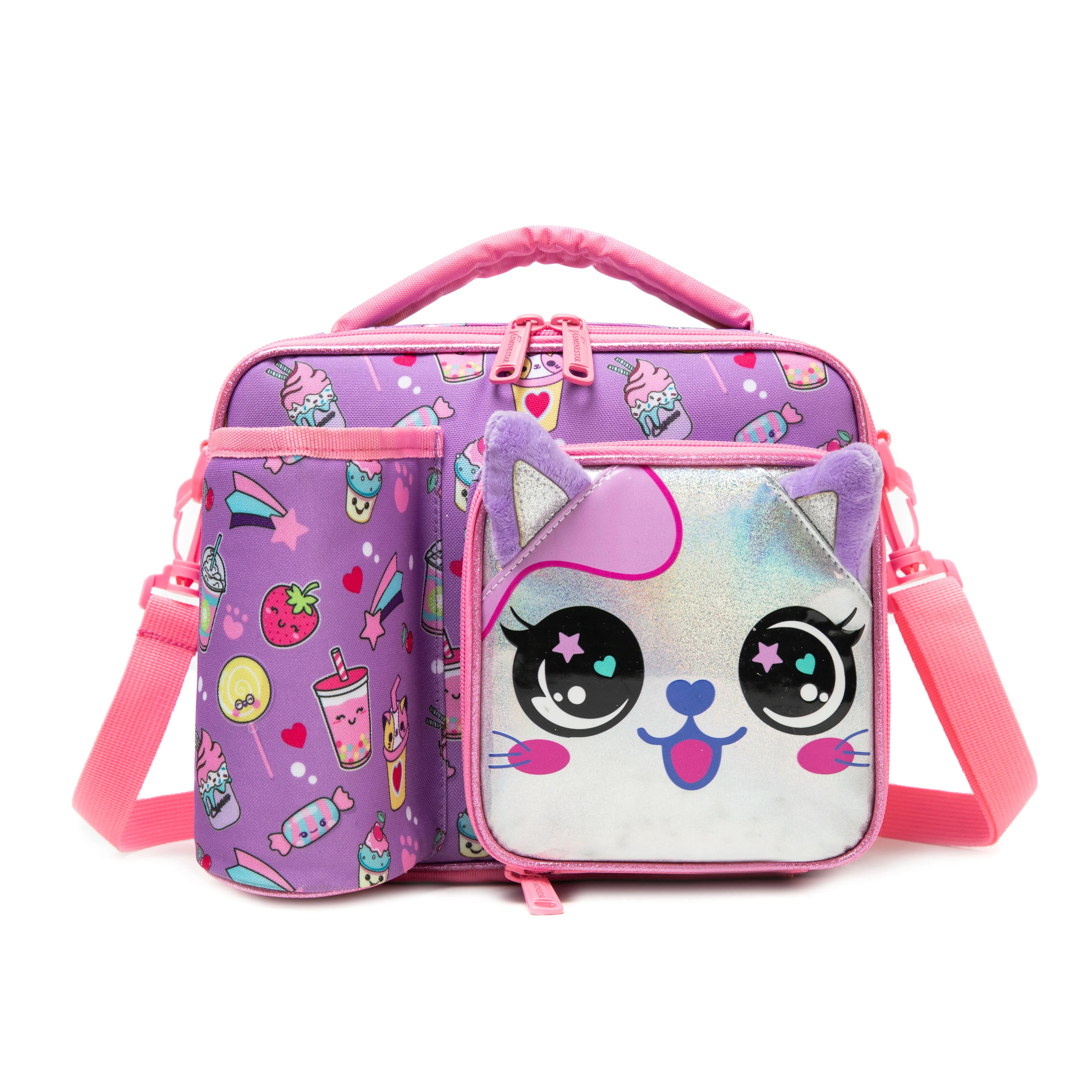 Cute & Chic Cartoon Graphic Kids' Lunch Bag, Sweet Polyester Food Tote with a Comfortable Strap, Crossbody/Shoulder Bag for School Use