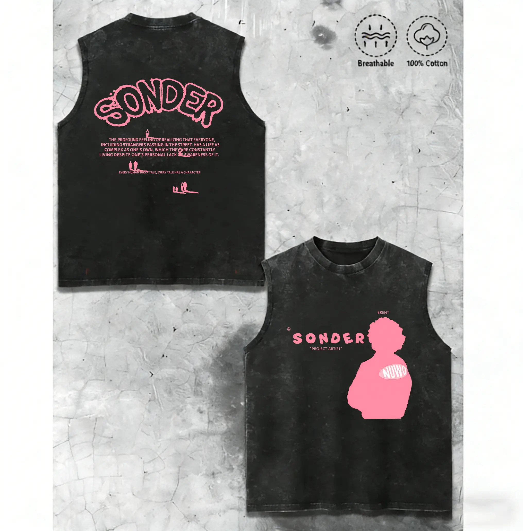 Retro Streetwear Pink Sonder Rap Graphic Vest Soft Cotton Breathable Summer Top for Men