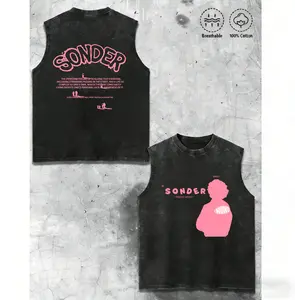 Retro Streetwear Pink Sonder Rap Graphic Vest Soft Cotton Breathable Summer Top for Men