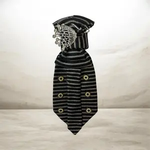 Black and Grey Striped Tie with lady in flowing dress brooch for any occasion