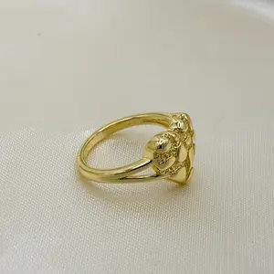 14k Gold Plated Nugget Heart Shaped Ring for Women - Ring Size 6-10, Featuring Unique Design and Elegant Pink Box