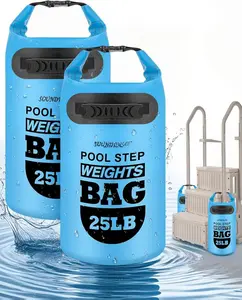 2 Pack 25lb Heavy Duty Pool Ladder Weights, Universal Above Ground Pool Step Sand Bags with Handles, 500D PVC Durable Waterproof & Foldable Sandbags for Swimming Pool Stairs (Sky Blue)