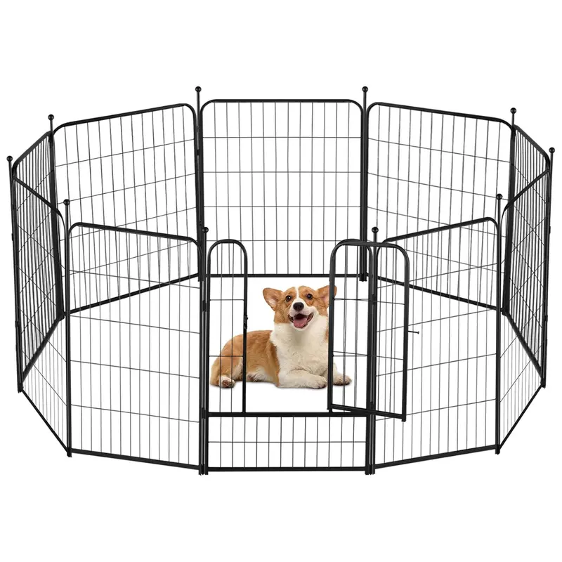 Portable Puppy Fence - 32-in Tall Durable Metal 10-Panel Puppy Exercise Pen with Detachable Panels, Door, Customizable Shape, Easy Storage, Outdoor Enclosure for RV Camping/Yard (Assembly Required)