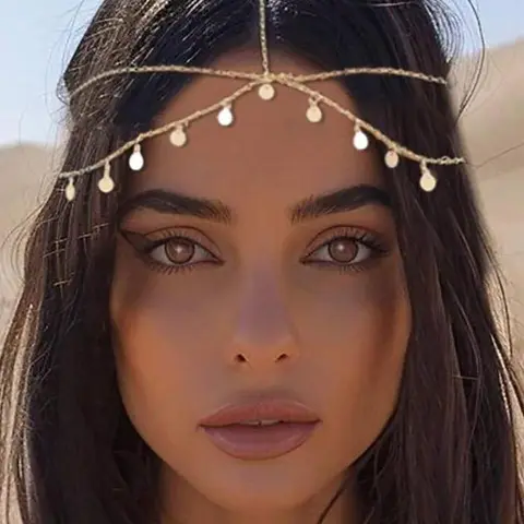 Boho Head Chain Gold Sequins Headbands Chain Layered Bridal Headpiece Jewelry Festival Wedding Hair Accessories For Women Head Jewelry
