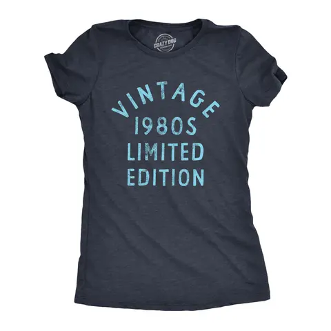 Womens Vintage 1980s Limited Edition T Shirt Funny Cool 1980 Theme Classic Tee for Ladies Funny Womens T Shirts Cute Vintage Fashion Casual Ladies T-Shirt Gift Funny Vintage Top Women's Novelty Tees Navy
