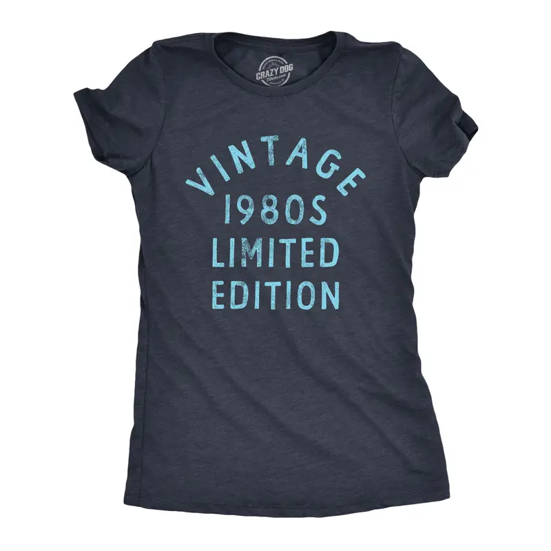 Womens Vintage 1980s Limited Edition T Shirt Funny Cool 1980 Theme Classic Tee for Ladies Funny Womens T Shirts Cute Vintage Graphic Tee Funny Vintage Top Women's Novelty Tees Navy