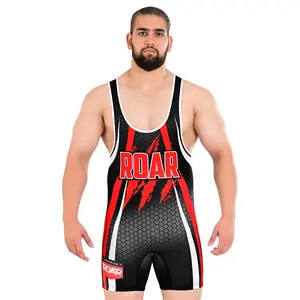 ROAR-INT Red-Black Men’s Bodywear Singlet – Wrestling, Powerlifting, Gym, and Bodybuilding Uniform Vest