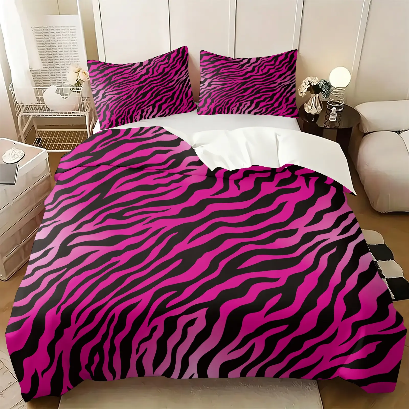 Sweet Cool Millennial Zebra Print Duvet Cover Set, Includes 1 or 2 Pillowcases, Breathable Fabric, Modern Bedroom Decor