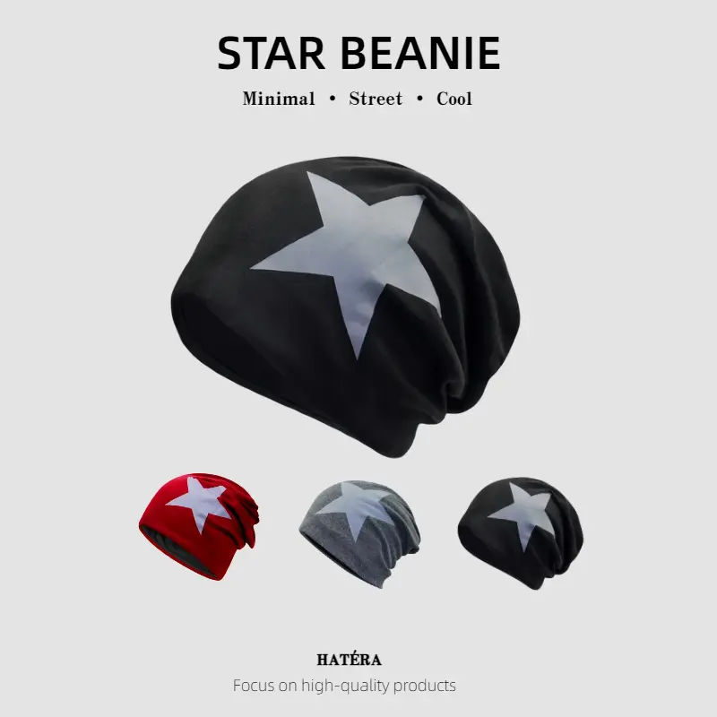 Slouchy Cozy Beanie with Star Print, Unisex Oversize Soft Knit Design, Bold Minimalism Streetwear for Fall Winter, Oversize Size, Breathable, Christmas, Oversized, Knit Fabric, Every Day, Acrylic Fiber