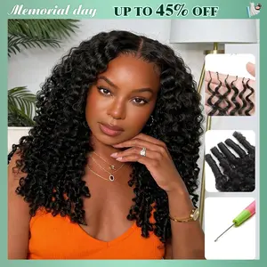 [Cheapest] Mamushow Feather Crochet Human Hair Bundles for Miracle Knots Human Hair Burmese Curly Pre-Separated 50g/Pack Reusable Invisible 100% Virgin Human Hair Crochet Extensions Natural Black #Tiktokshopmemorialday #HairTok#Summervibes