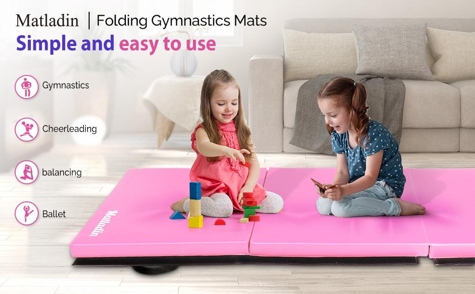 6' Folding Tri-fold Gymnastics Gym Exercise Aerobics Mat, 6ft x 2ft x 2in PU Leather Tumbling Mats with Hook & Loop Fastener for Stretching Yoga Cheerleading Martial Arts