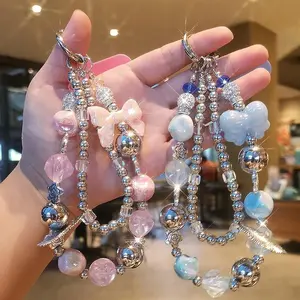 Fashionable Bowknot & Beaded Design Phone Chain, 1 Count Cute Exquisite Phone Lanyard, Phone Strap for Women & Girls, Mobile Phone Decorative Accessories, Phone Charms