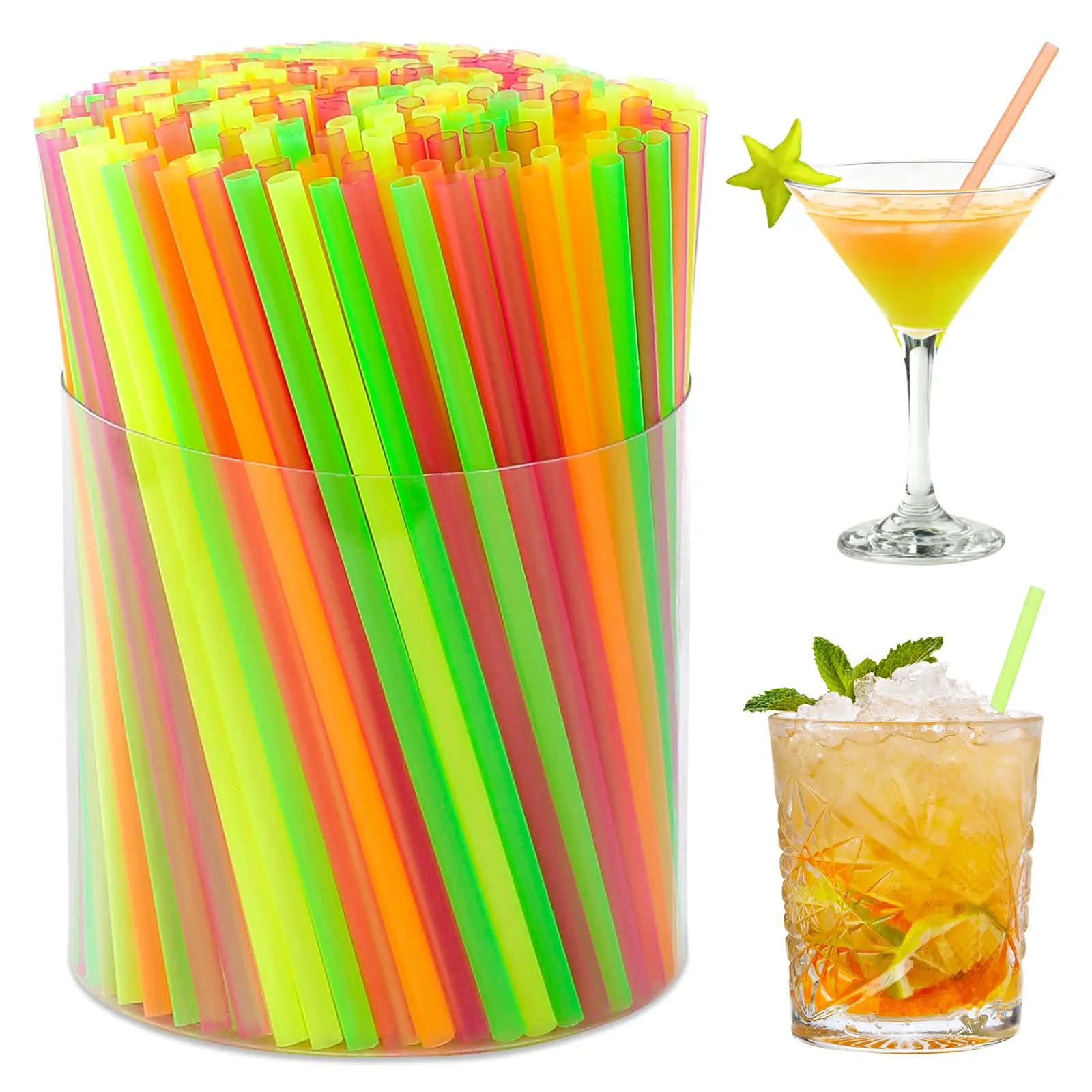 [1000 Pcs] Neon Bar Short Cocktail Straws - 5 Inch 0.16'' Diameter Plastic Disposable Colorful Coffee Stirrers For Club Soda Teas