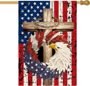 Patriotic Eagle Wreath Garden Flag 12x18 Inch - Watercolor Stars and Stripes USA Flag Double Sided Outdoor Yard Decor 4th of July Memorial Day