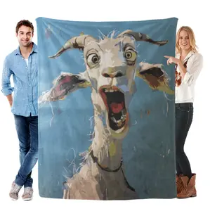 1pc Flannel Blanket Funny Screaming Goat Theme, Soft And Cozy Bedding Decorative Throw, Whimsical Style Sofa Nap Blanket, All-Season Living Room Bedroom Blanket, Multi-Functional Decorative Throw, Gift For Whimsical Style Lovers, Home Decor Blanket