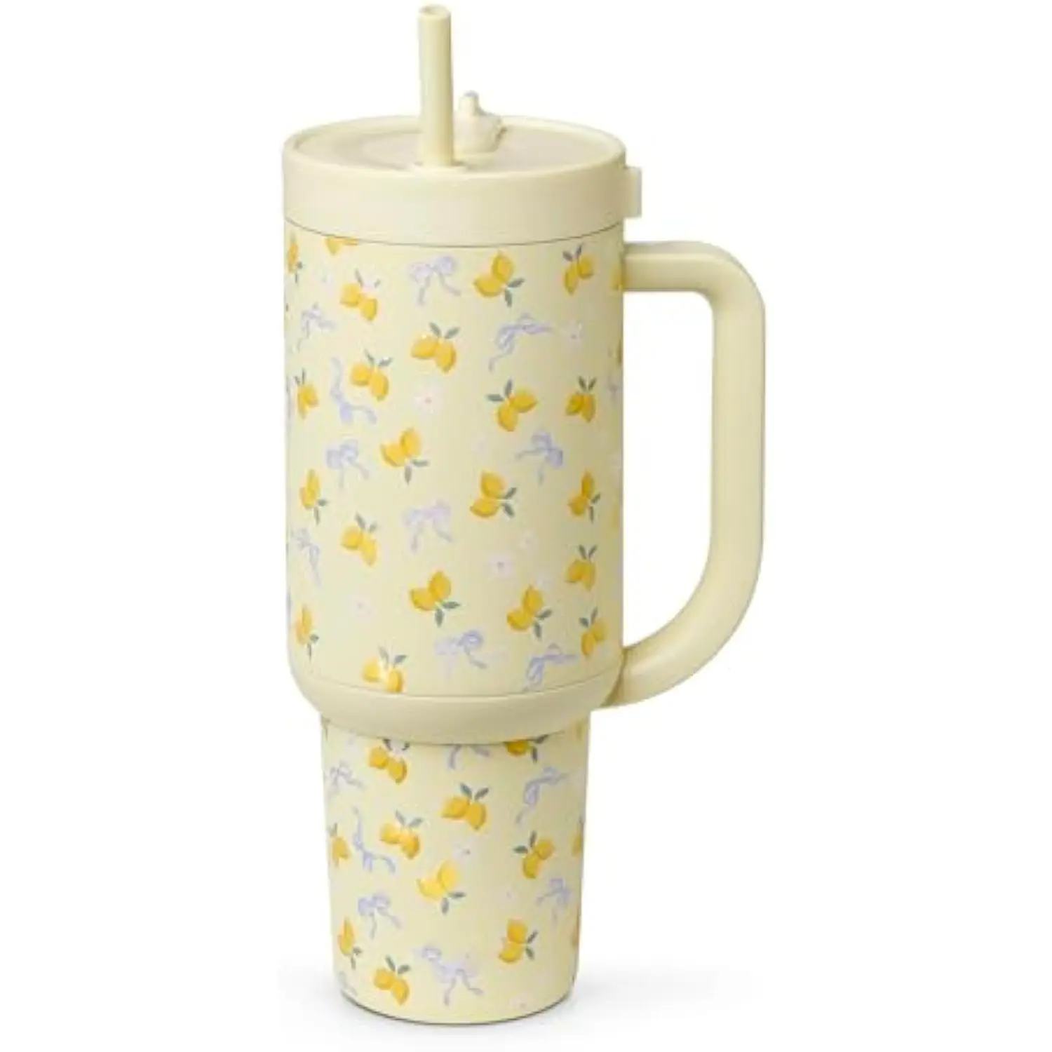 Beige Gingham 40oz Stainless Steel Water Bottle Insulated Reusable Travel Bottle with Lemon Pattern for Home Office & Travel