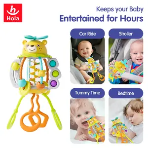 HOLA Baby Sensory Rattle Toy, Silicone Pull String Teether, Montessori Activity Toy for Toddlers, Travel & Car Seat Entertainment Teething Relief Set