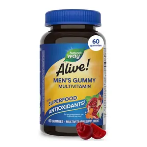 Alive Men’s Multivitamin Gummies Daily with Vitamins A, C, D3 & Zinc - Cellular Energy, Immune & Muscle Support, Vegetarian - 60 Count