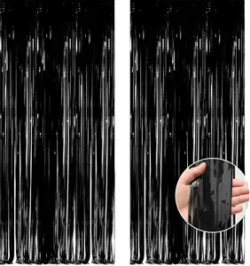 Graduation Decorations 2025 - Black Fringe Curtain Backdrop for Party Supplies - 3.2ft x 8.2ft Durable PET Film Material - Ideal for Graduation, Birthday, and Homecoming Events