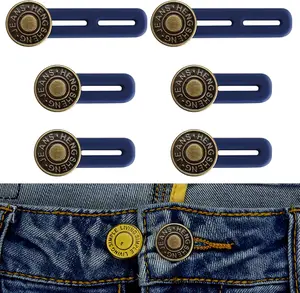 Random Style Button Extender for Pants, 6 Counts Adjustable Waist Button, Retractable Waistband Extender, No Sew Buttons, Easy To Use and No Tools Required, Sewing Accessories