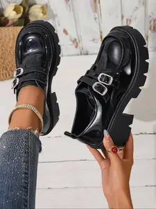 Women's Fashionable Solid Color Mary Jane Platform Shoes, Casual Comfortable Buckle Design Shoes for Daily Wear, Perfect for Students and Outdoor, Girl, Mary Janes Shoes
