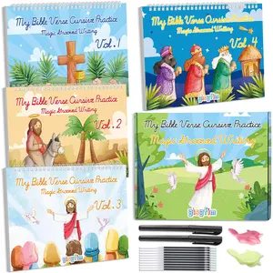 GISGFIM Bible Magic Grooved Writing Practice Educational Books for Kids Reusable Grooved Handwriting Workbooks for Kids Ages 3-8 Tracing Early Childhood Education Bible Magic Copybooks for Christian Sunday School Prizes（Cursive）
