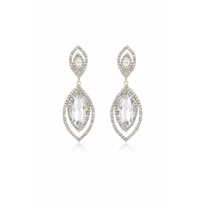 Ettika Timeless Crystal Dangle Earrings 18K Gold on Brass with Glass Element 2.85 inches Length Lobster Clasp for Adults