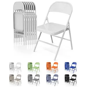 Outvita 8-Pack Folding Chairs All-Steel Metal Frame 350 lb Load Capacity Durable Portable Versatile Indoor Outdoor Use Vibrant Orange Cool Blue Classic Black Neutral Khaki