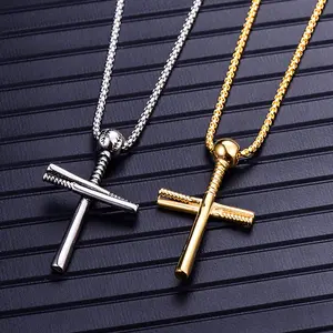 Baseball Cross Necklace for Boys Men Chain Stainless Steel Baseball Pendant Silver 18k Gold