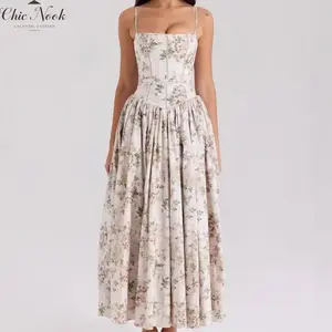 Women's Summer Long Cami Dress Sleeveless Flower PrintFit Spaghetti Strap Dress