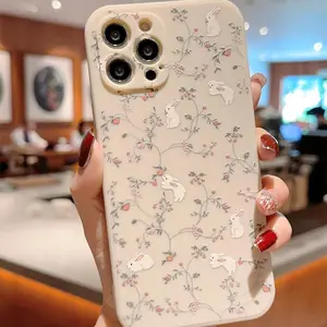 Cute Rabbit & Flower Pattern Phone Case, TPU Decorative Phone Protector Cover, Phone Accessories,phone Case Suitable for Iphone11/12/13/14/15/16/17 Pro Promax Air Plus.