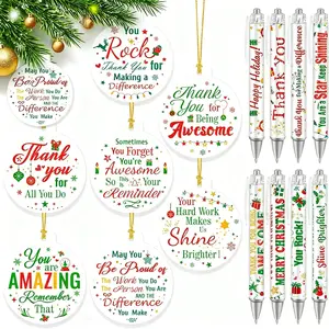 Christmas Employee Appreciation Gifts Bulk- 8 count Employee Christmas Thank You Ornament & 8 count Xmas Coworkers Ballpoint Pens for Nurse Teacher, Xmas Holiday Motivational Gifts