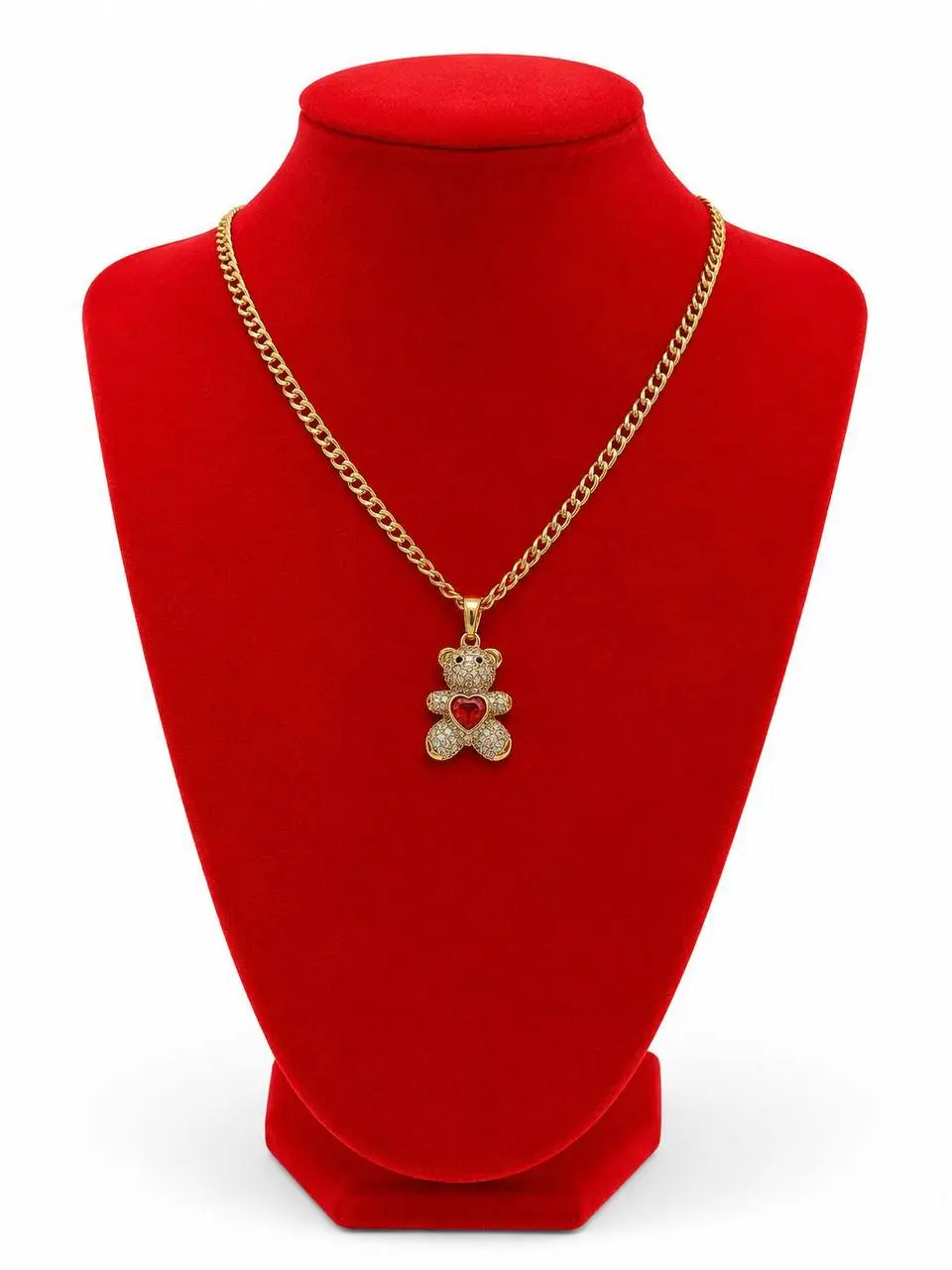 Teddy bear with Red Heart Pendant Necklace