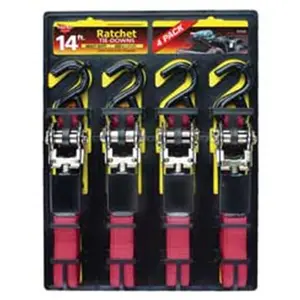 212 MAIN Keeper Ratchet Tie Down, 14 ft Steel and Nylon Strap with Vinyl Hooks, 1500lb Break Strength with Spring Release for Trailers