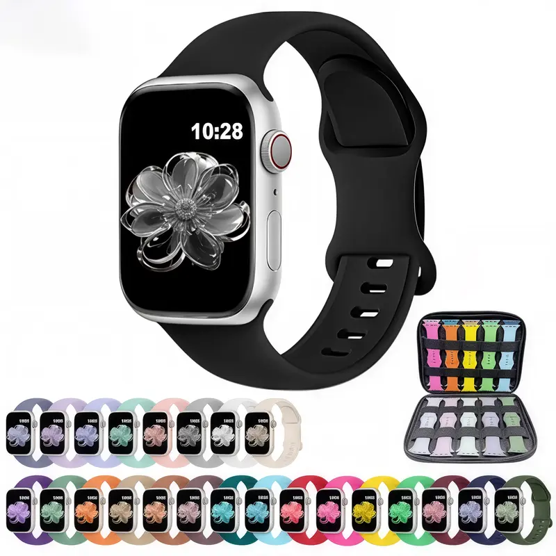 24-Pack Durable Water-Resistant Soft Silicone Sport Bands with Storage Bag, Smart Watch Accessories for iWatch 40mm-49mm Ultra, 10-4 SE – Fit for Boyfriend, Girlfriend, Milk Tea Enthusiasts
