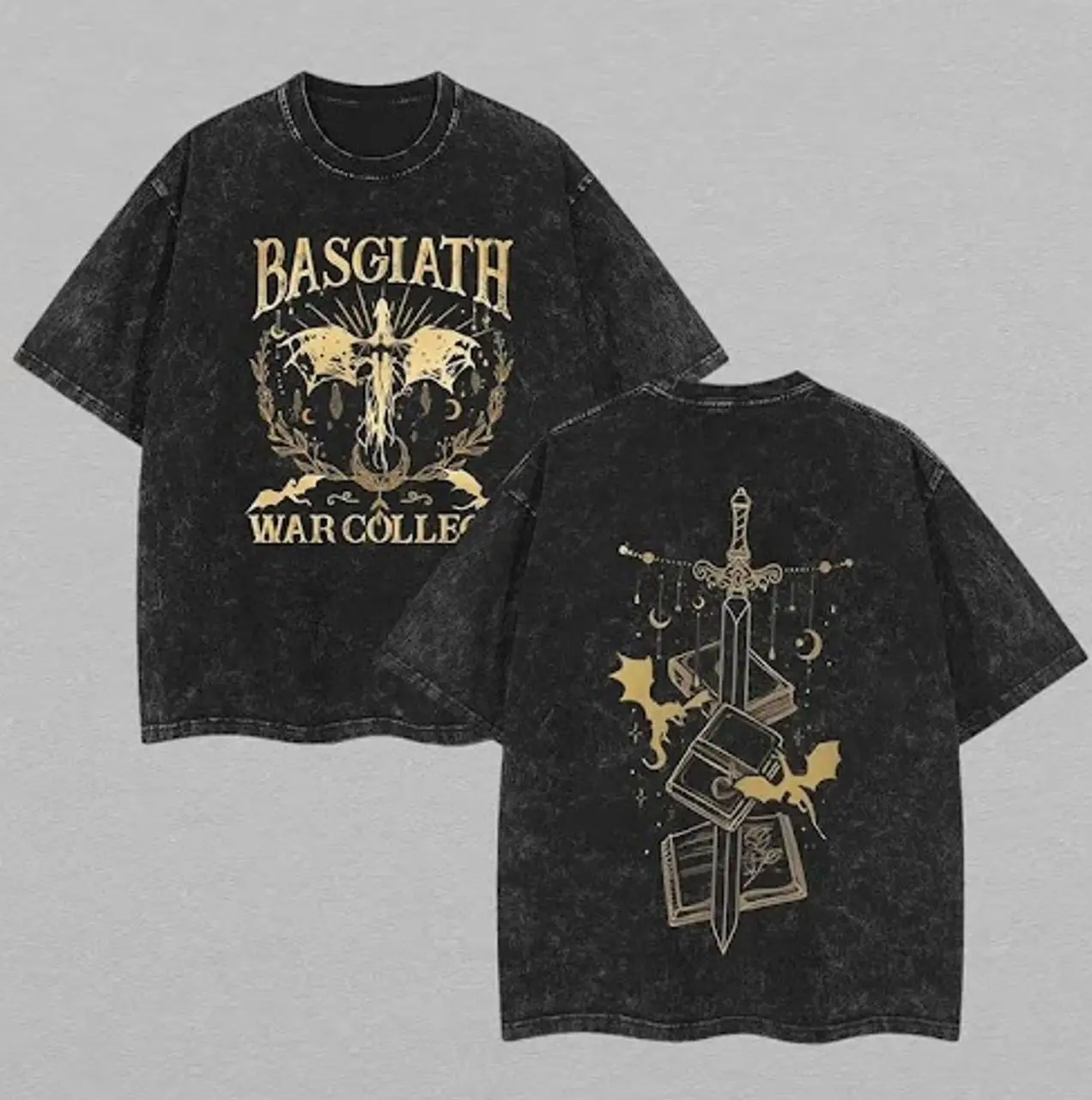 Basgiath War College Fourth Wing Double Printed T Shirt Washed Oversize Unisex Cool Game Streetwear Graphics Tee Urban Outfit Summer Fashion Design Shirt Game Merch Clothes Top S21