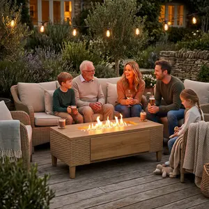 Phivilla Home 42" Outdoor Wicker Propane Gas Fire Pit Table with Tank Hidden Table, 50000 BTU Rattan Rectangle Firepit for Outside Patio, 2 in 1 Rectangular Patio Fire Pit, CSA Certified, Tank is Not Included