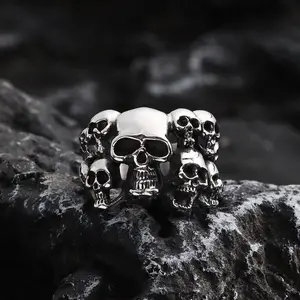 GTHIC Punk Specter Skull Stainless Steel Biker Ring for Men Gothic Jewelry Gift